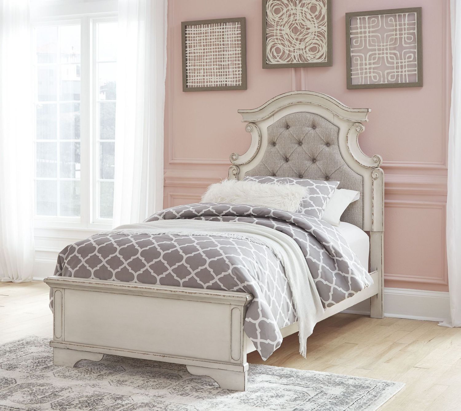 Realyn Two Tone Twin Upholstered Panel Bed B743B13