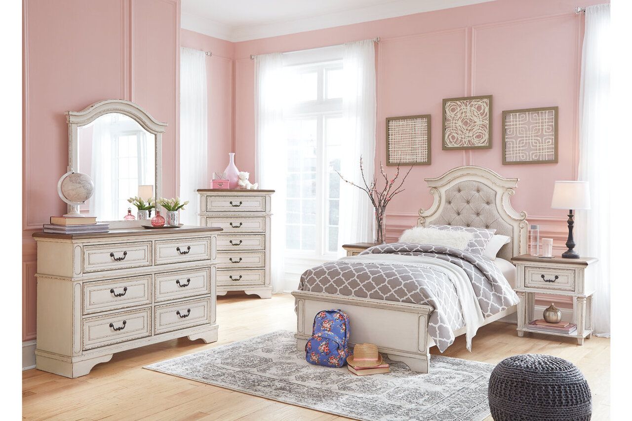 Realyn Two Tone Twin Upholstered Panel Bed B743B13