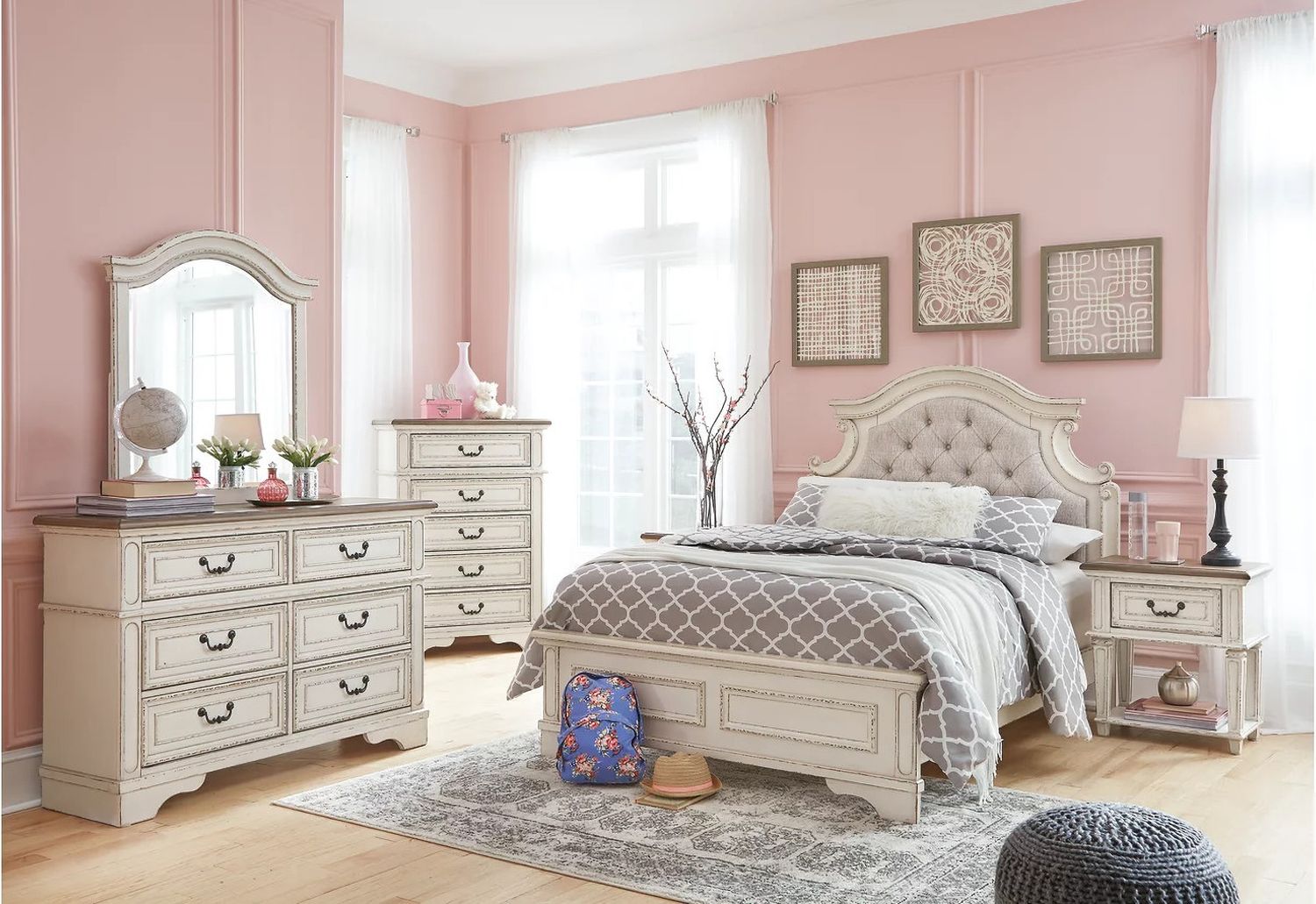 Realyn Two Tone Full Upholstered Panel Bed B743B14
