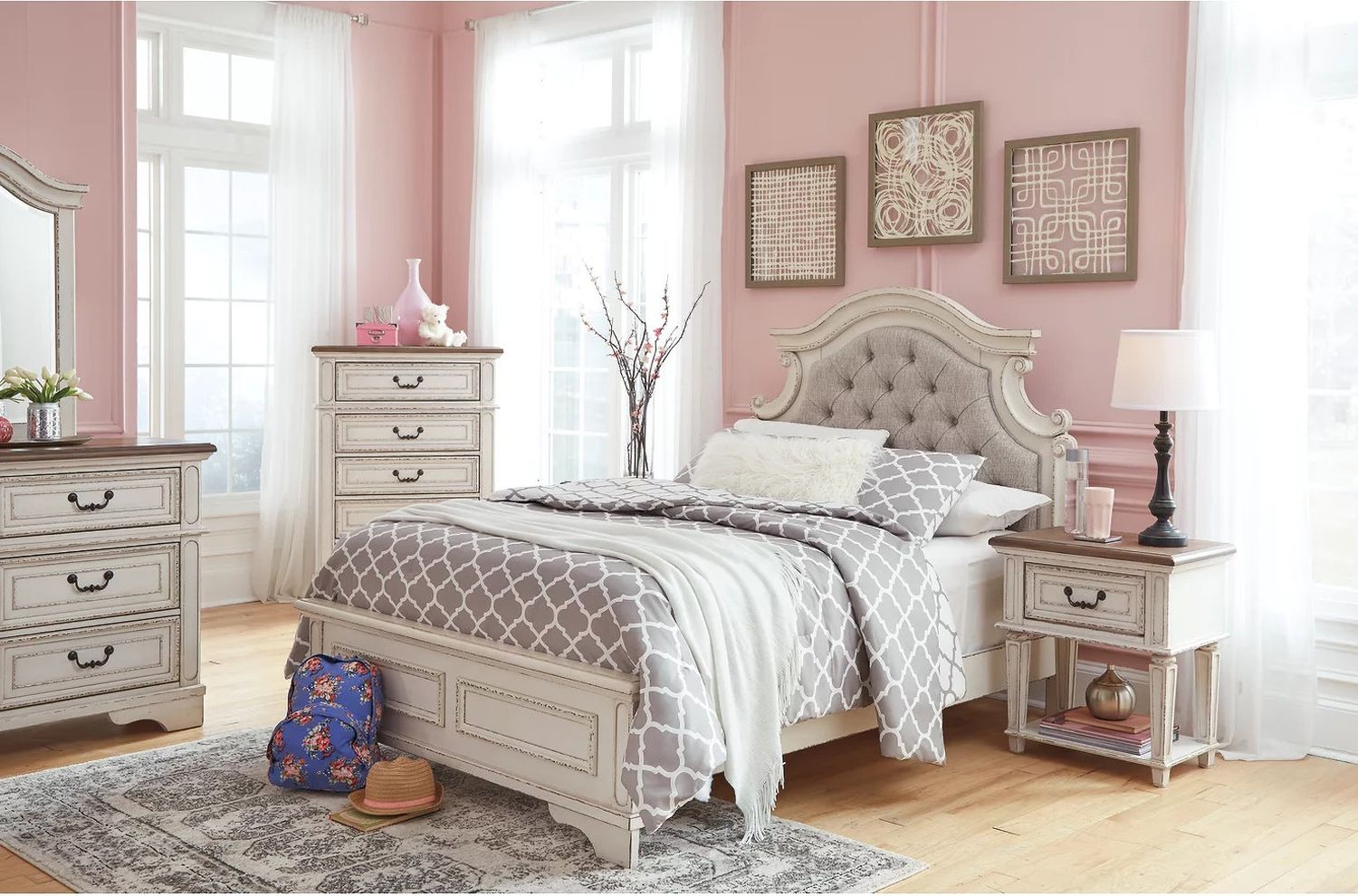 Realyn Two Tone Full Upholstered Panel Bed B743B14