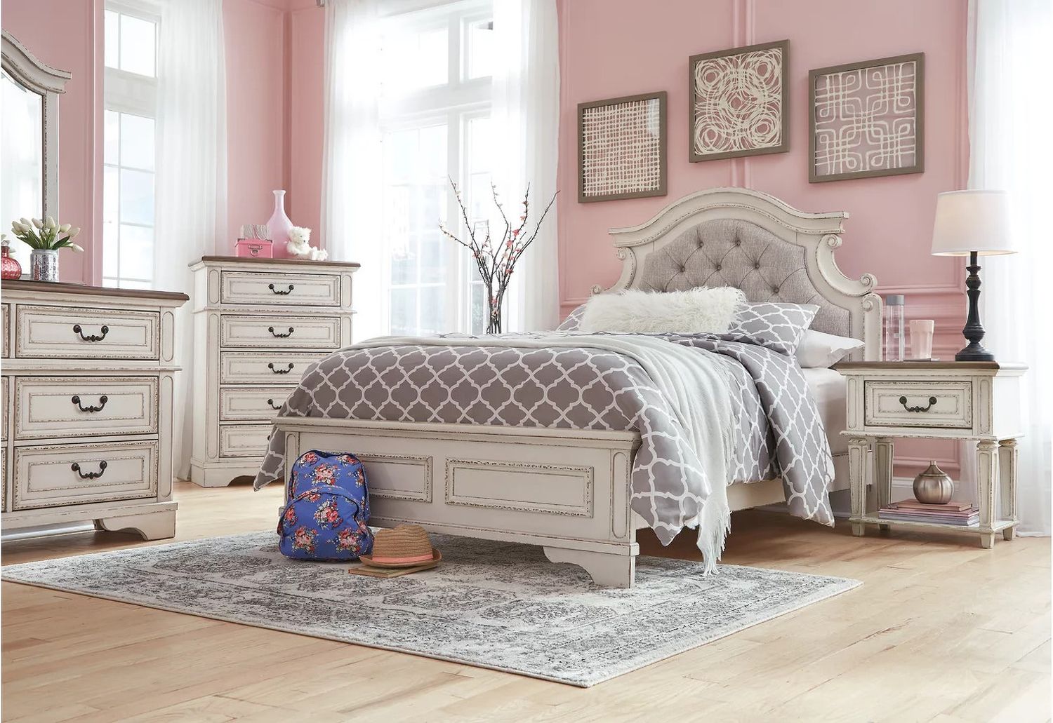 Realyn Two Tone Full Upholstered Panel Bed B743B14