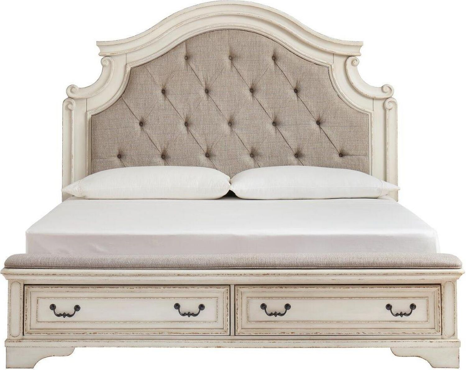 Realyn White Queen Upholstered Panel Bed With Bench Footboard B743B18
