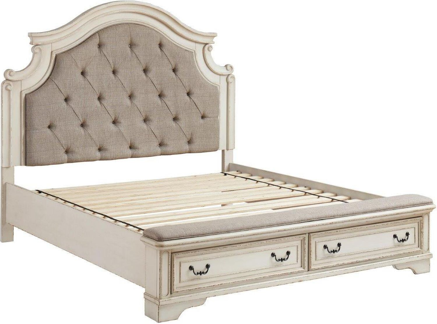 Realyn White Queen Upholstered Panel Bed With Bench Footboard B743B18