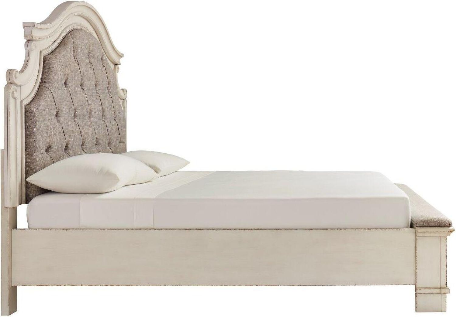 Realyn White Queen Upholstered Panel Bed With Bench Footboard B743B18