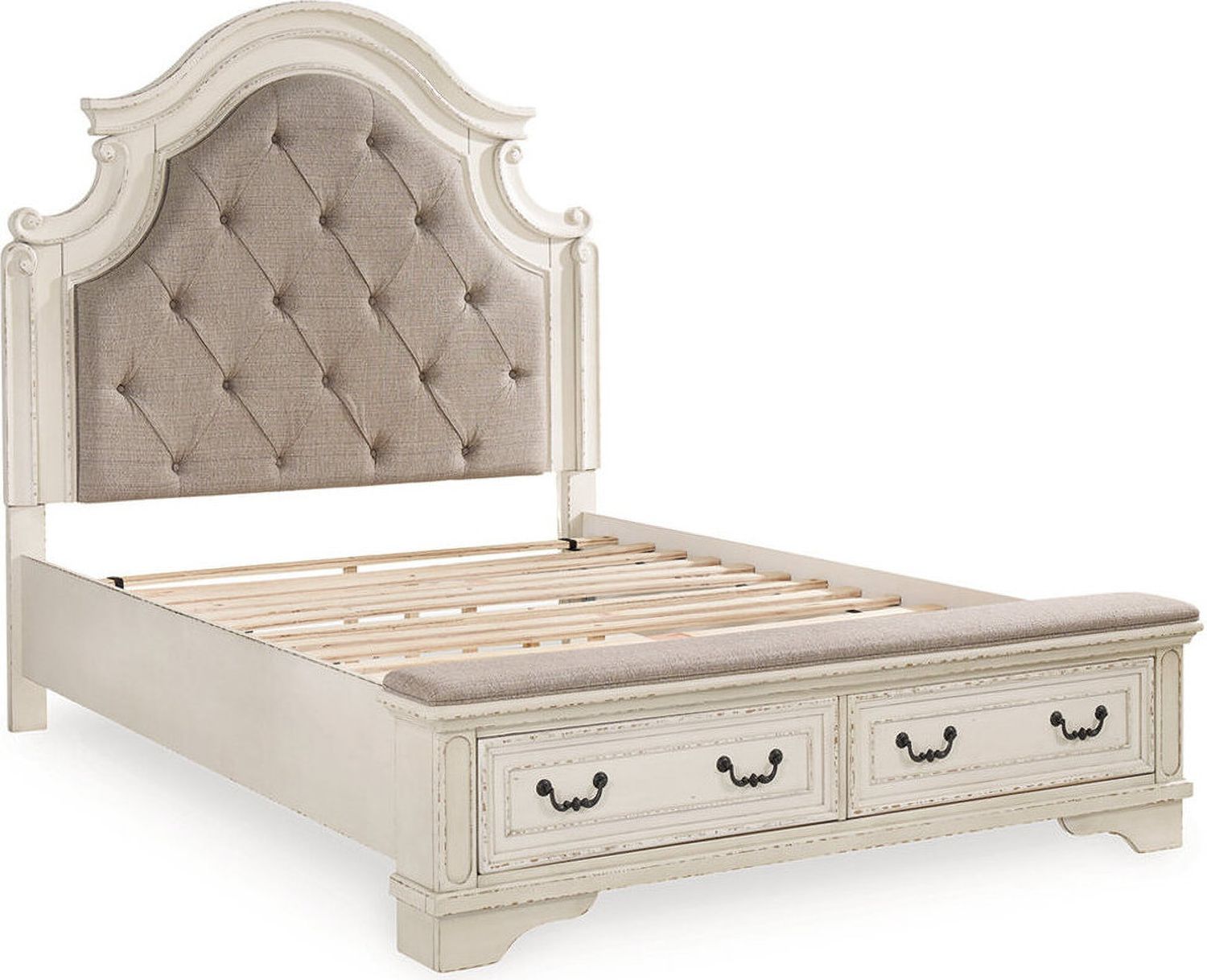 Realyn White Queen Upholstered Panel Bed With Bench Footboard B743B18