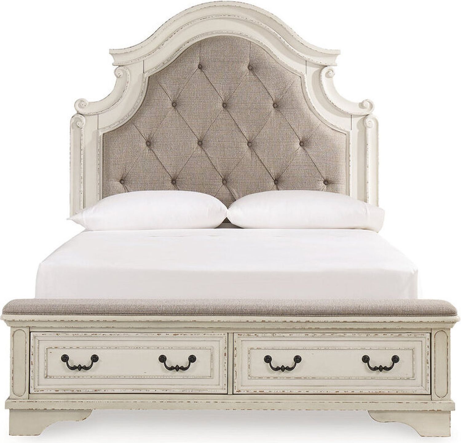 Realyn White Queen Upholstered Panel Bed With Bench Footboard B743B18