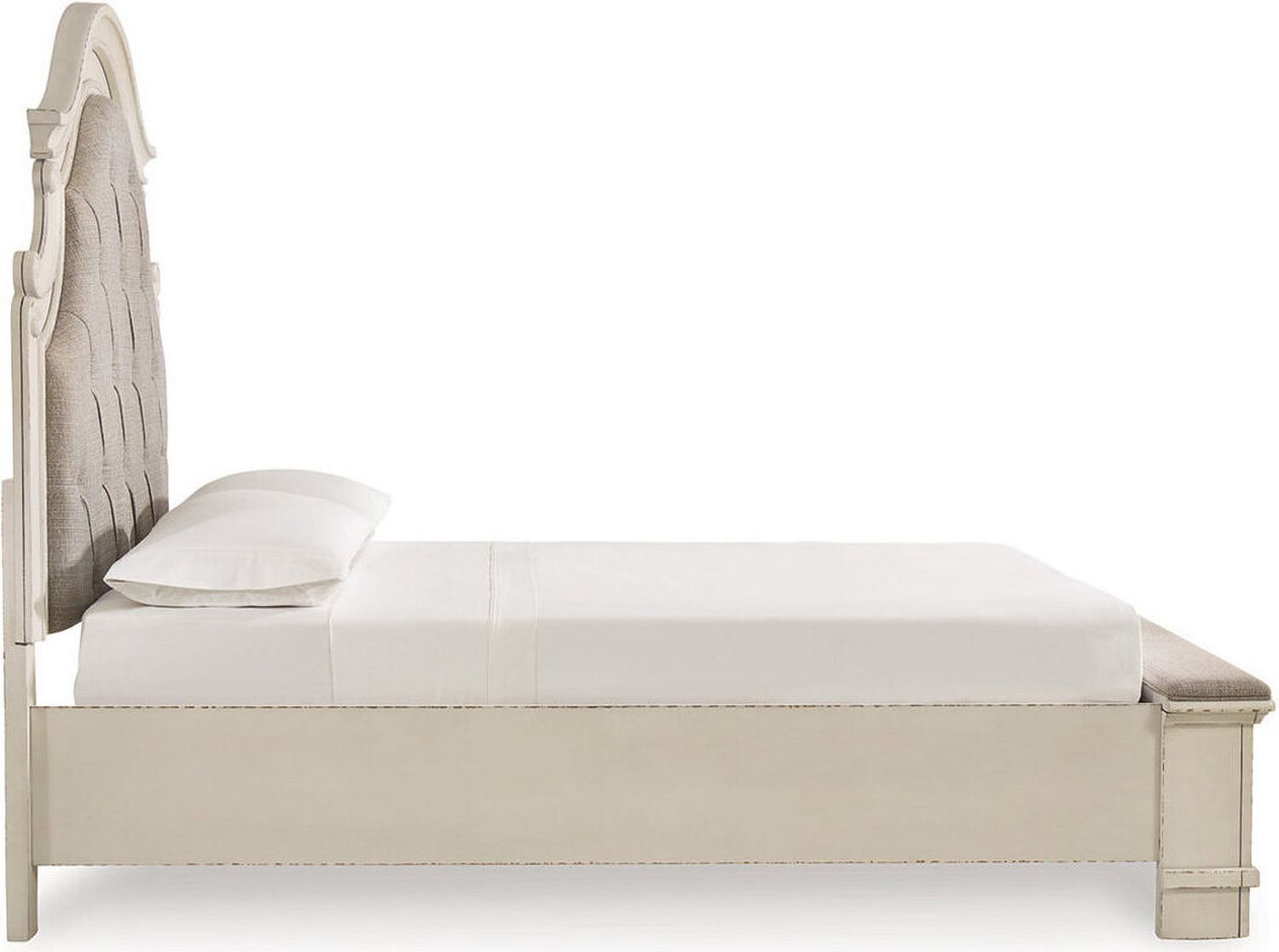 Realyn White Queen Upholstered Panel Bed With Bench Footboard B743B18