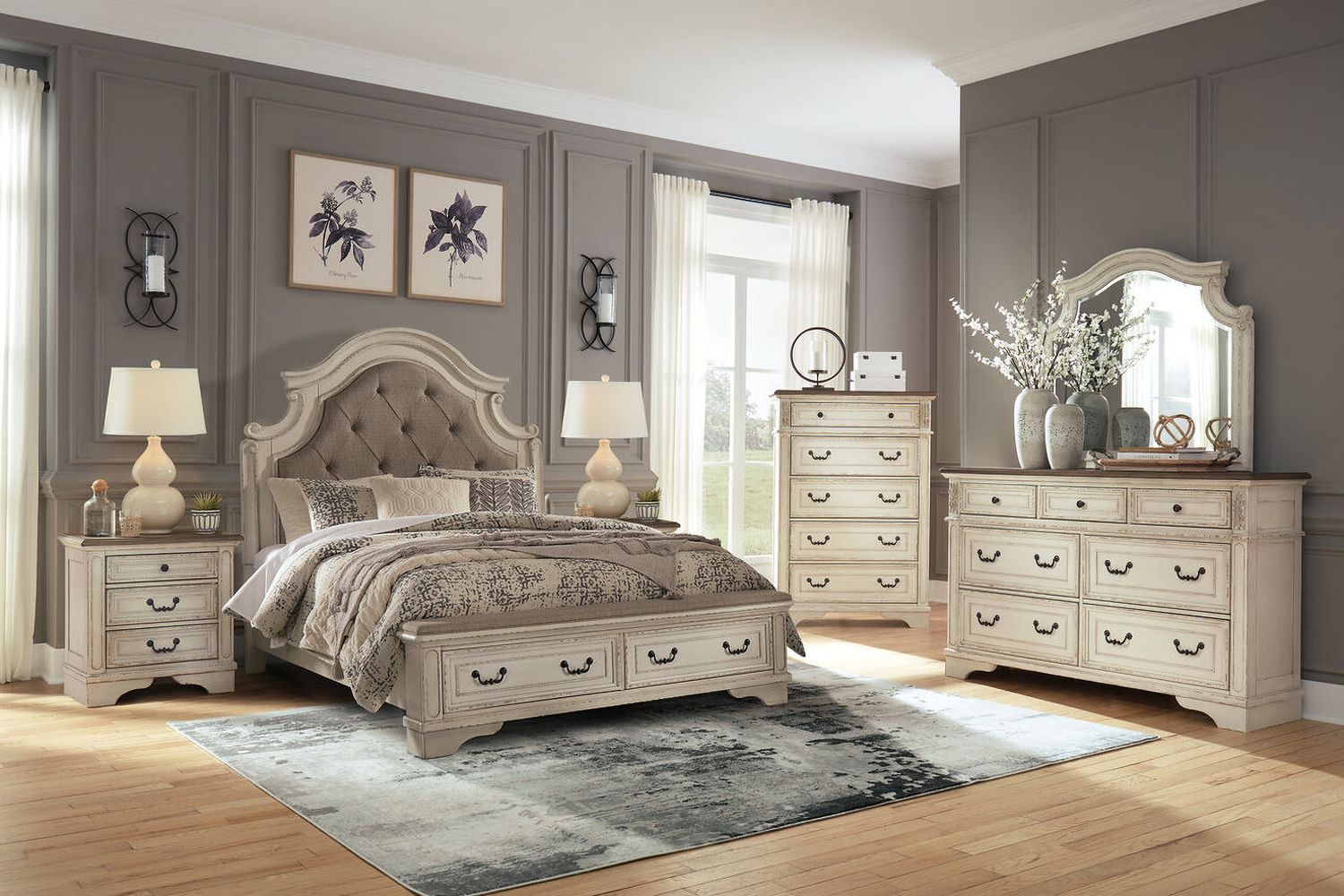 Realyn White Queen Upholstered Panel Bed With Bench Footboard B743B18