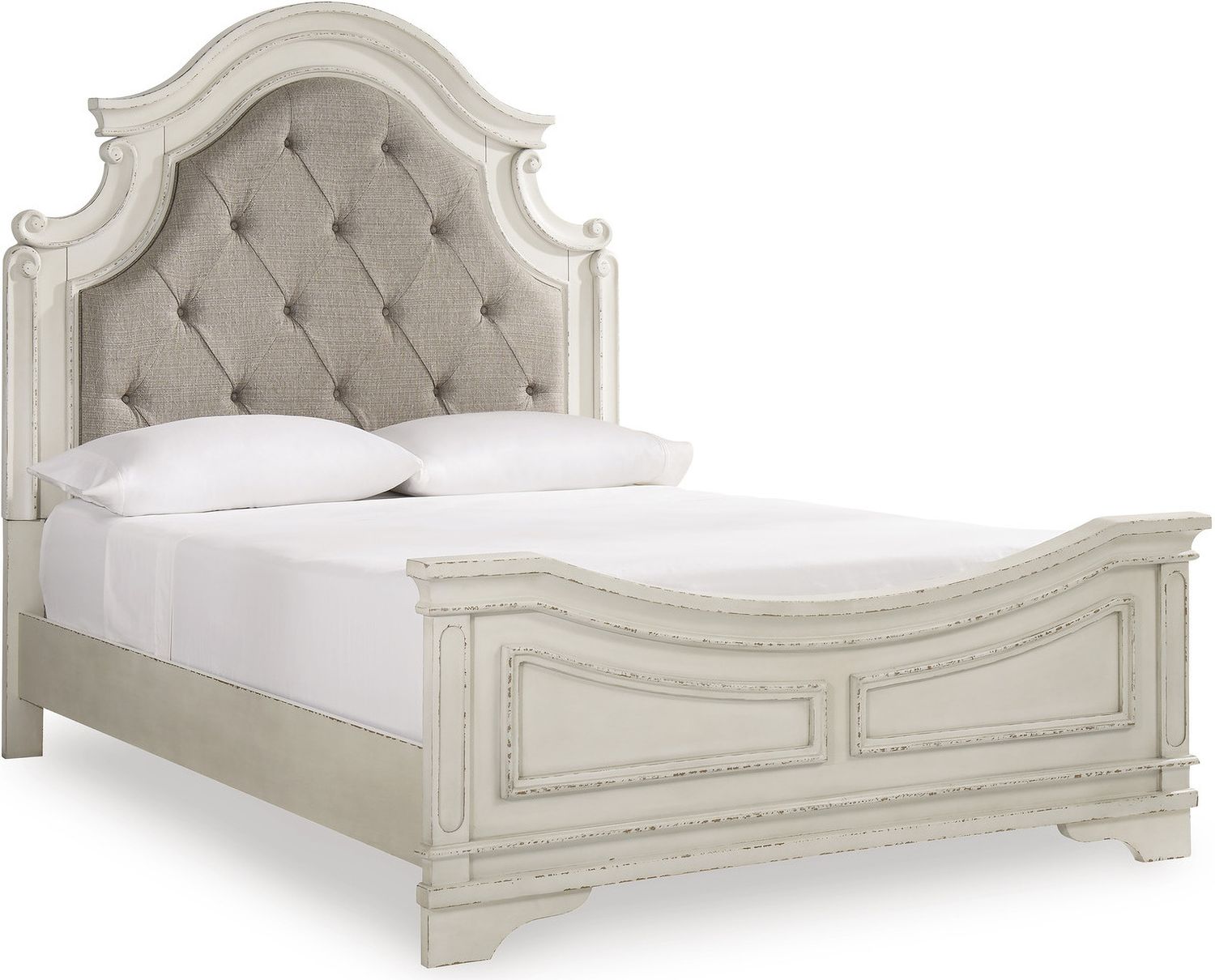 Realyn White Queen Upholstered Panel Bed With Bench Footboard B743B18