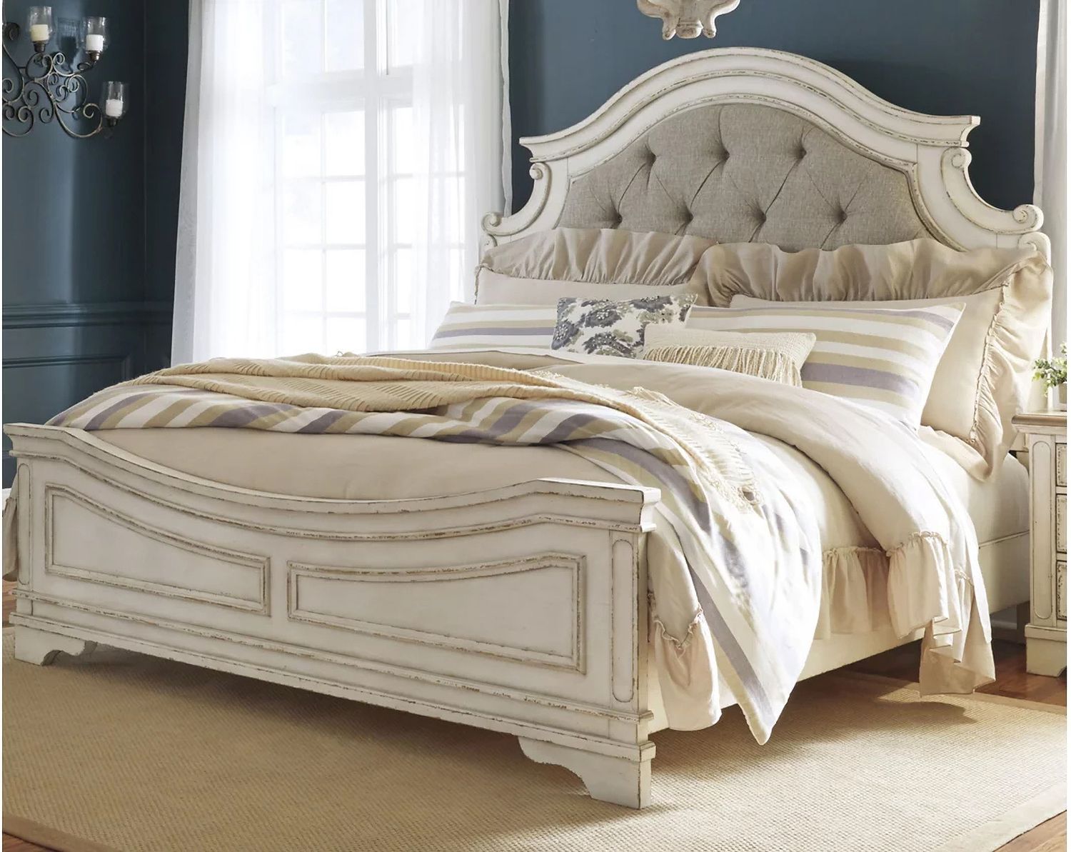 Realyn Two Tone Queen Upholstered Panel Bed B743B2