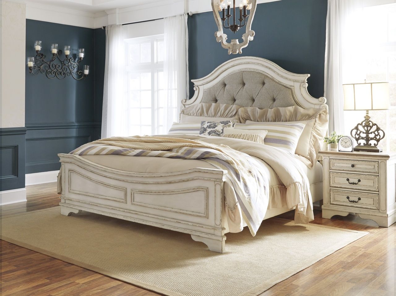 Realyn Two Tone Queen Upholstered Panel Bed B743B2