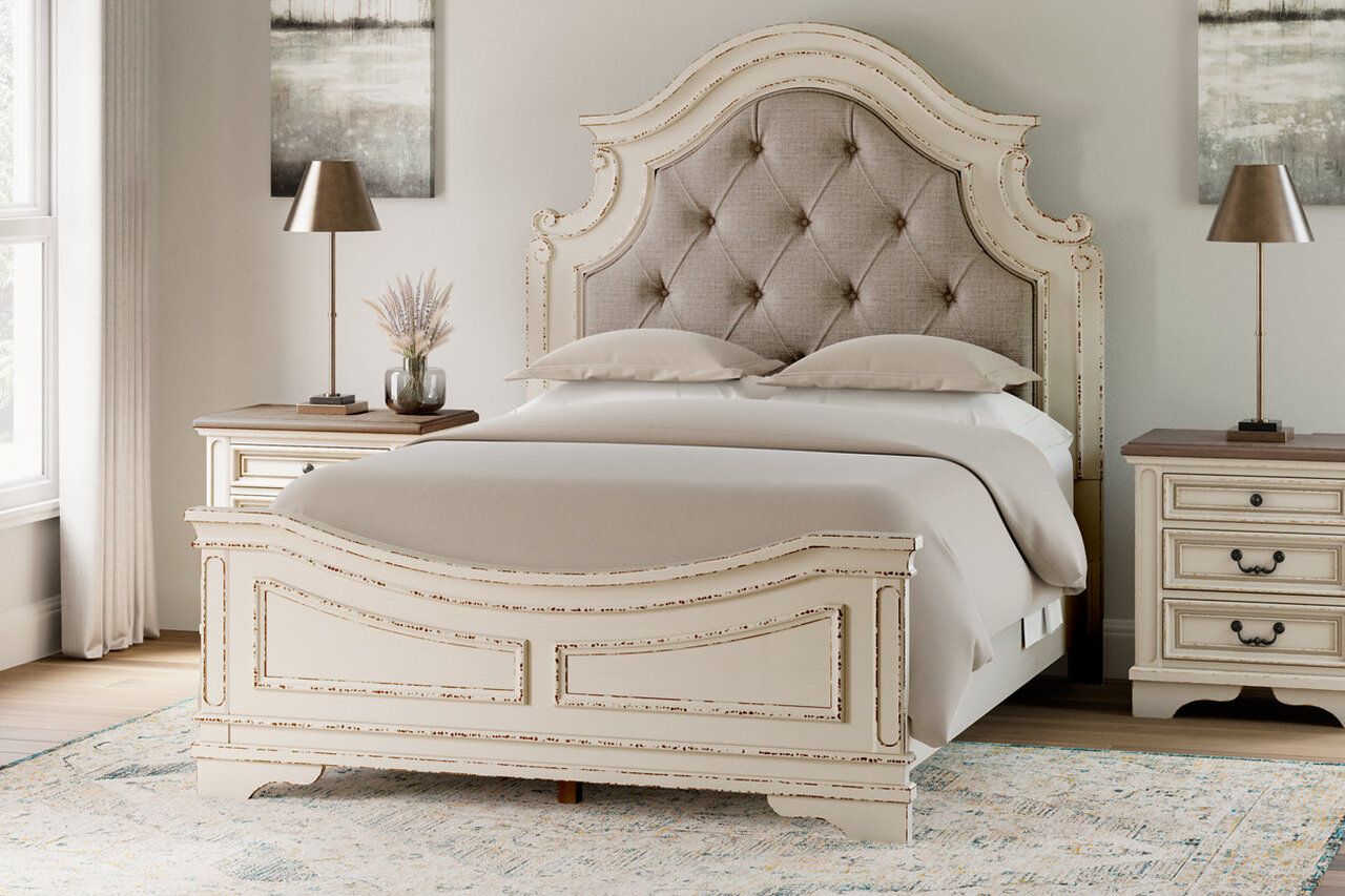Realyn Two Tone Queen Upholstered Panel Bed B743B2