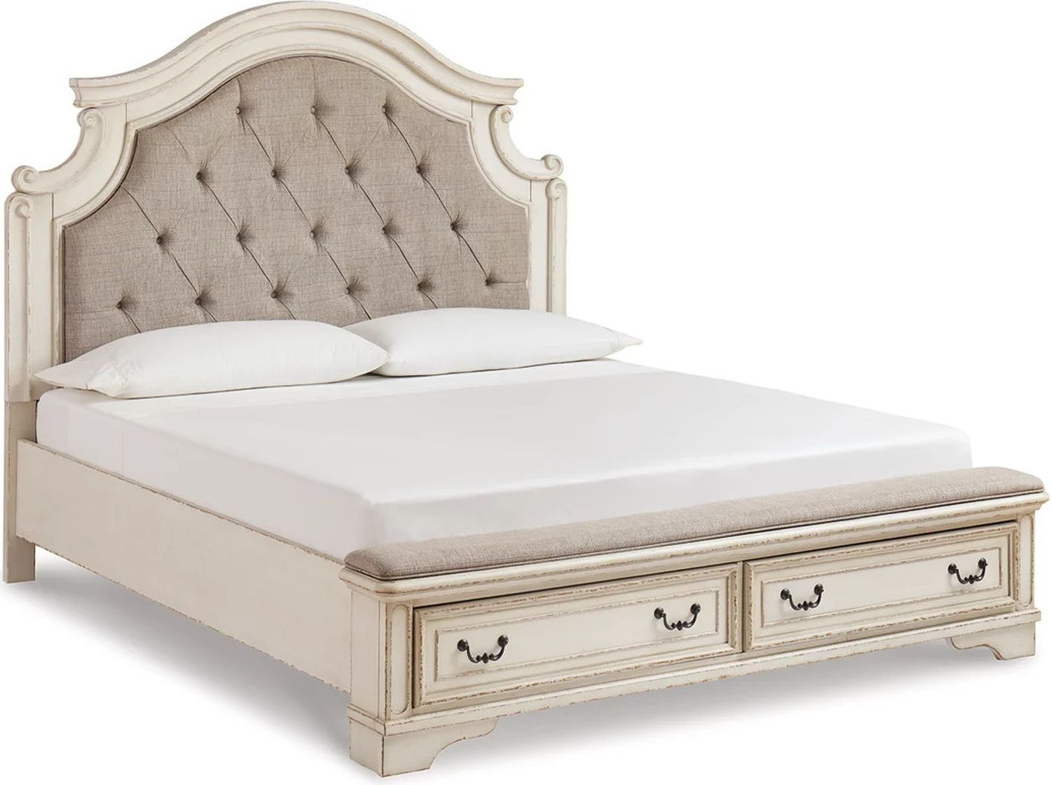 Realyn White King Upholstered Panel Bed With Bench Footboard B743B20