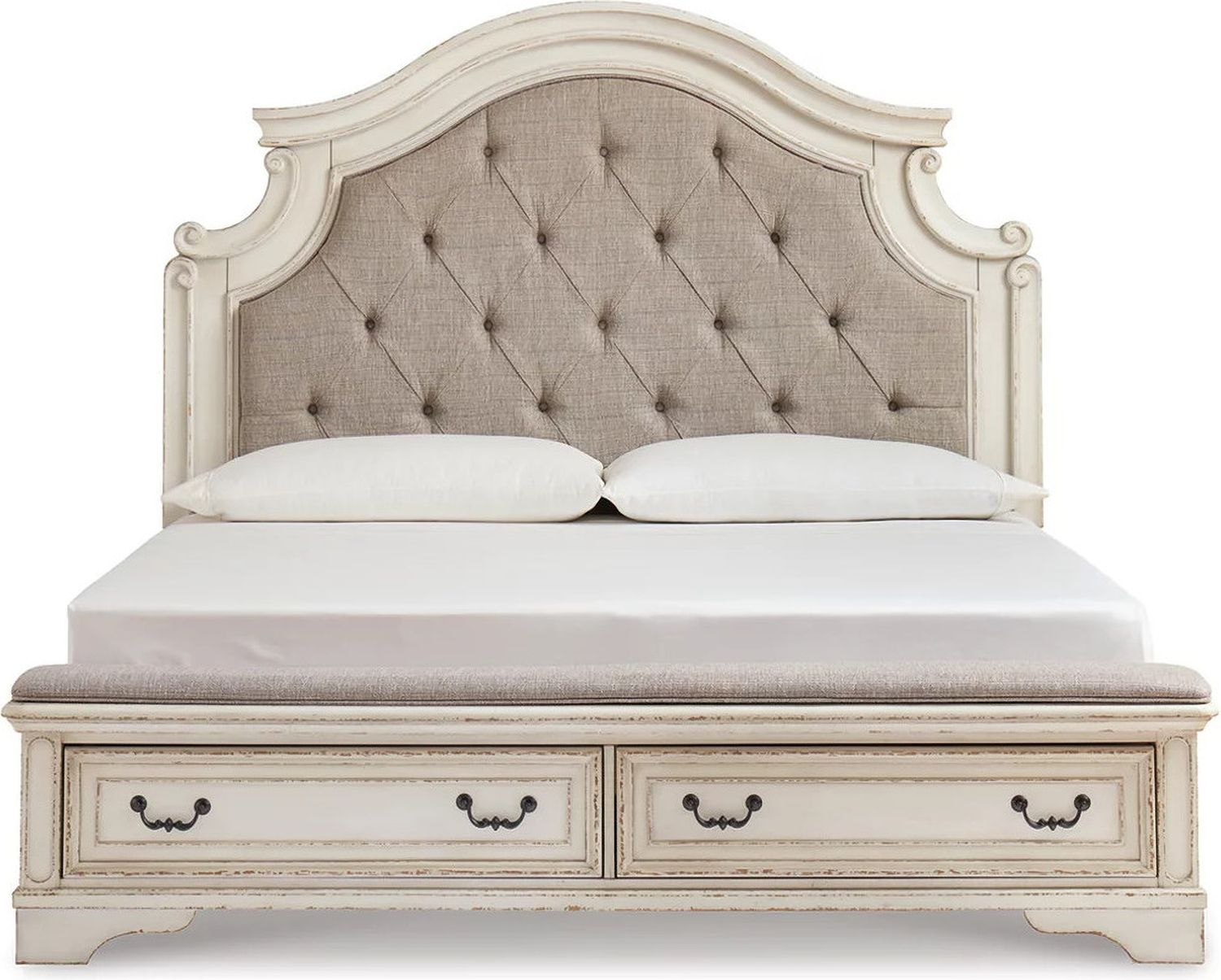 Realyn White King Upholstered Panel Bed With Bench Footboard B743B20