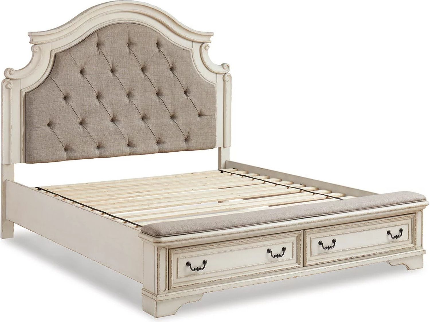 Realyn White King Upholstered Panel Bed With Bench Footboard B743B20