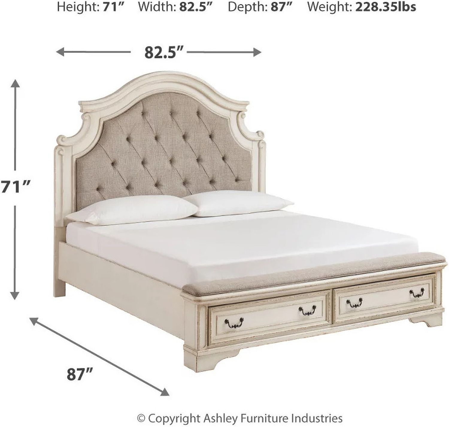 Realyn White King Upholstered Panel Bed With Bench Footboard B743B20