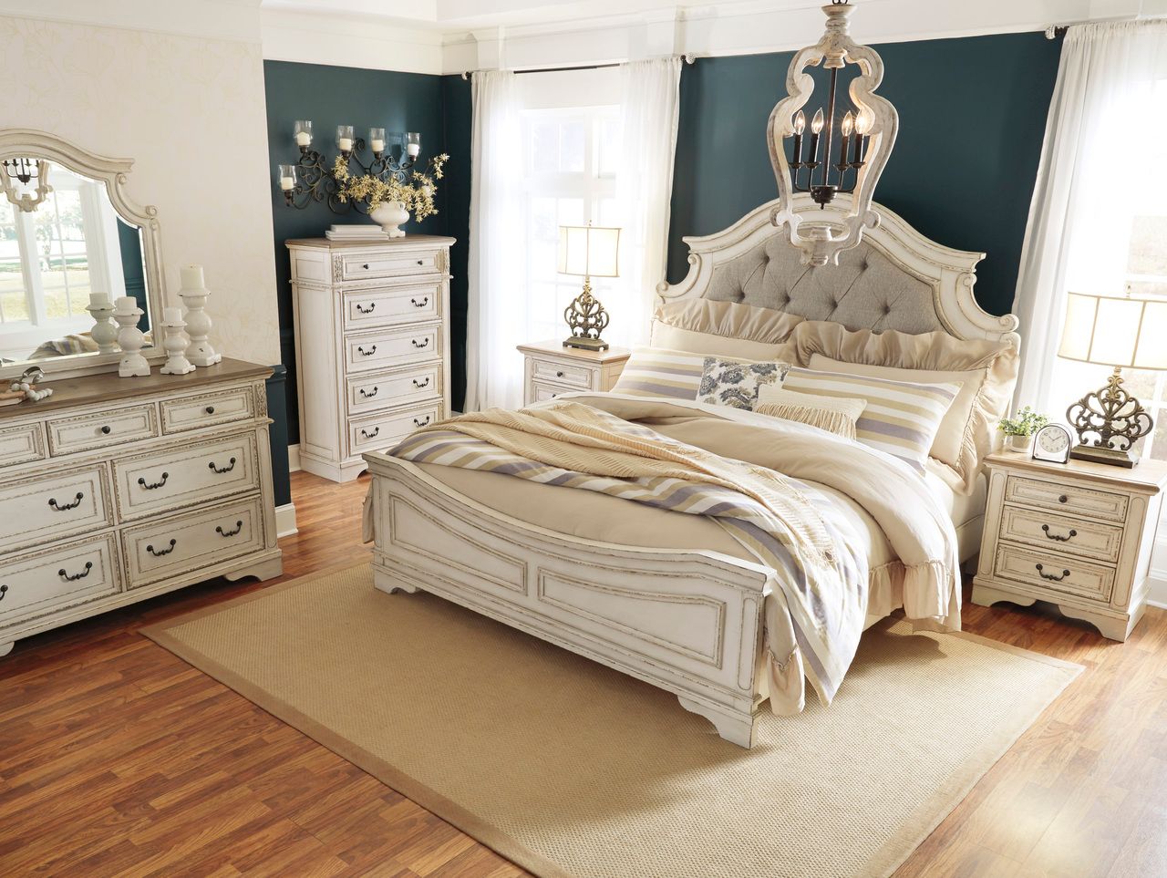 Realyn White King Upholstered Panel Bed With Bench Footboard B743B20