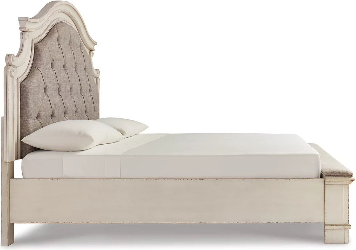Realyn White California King Upholstered Panel Bed With Bench Footboard B743B21
