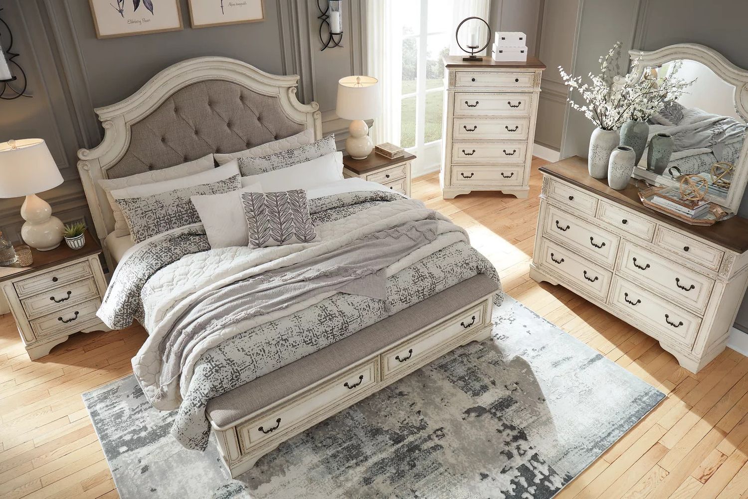 Realyn White California King Upholstered Panel Bed With Bench Footboard B743B21
