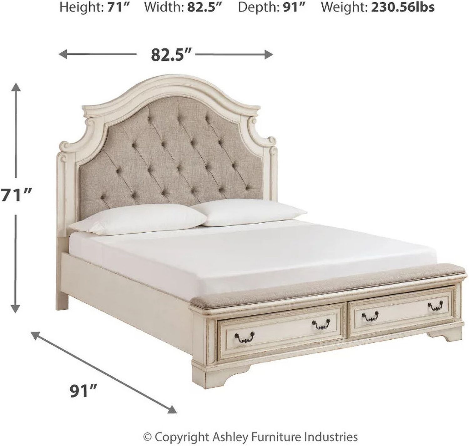 Realyn White California King Upholstered Panel Bed With Bench Footboard B743B21