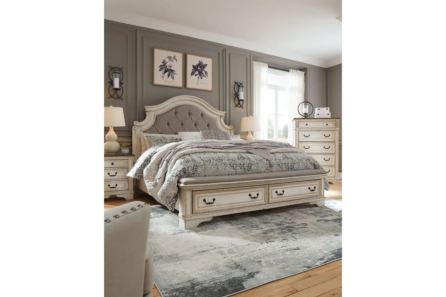 Realyn White California King Upholstered Panel Bed With Bench Footboard B743B21