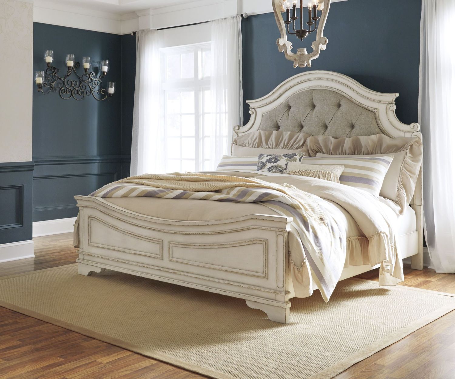 Realyn Two Tone Cal. King Upholstered Panel Bed B743B7