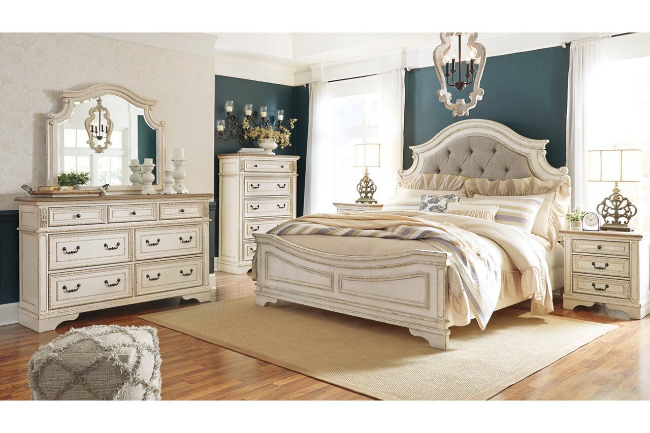 Realyn Two Tone Cal. King Upholstered Panel Bed B743B7