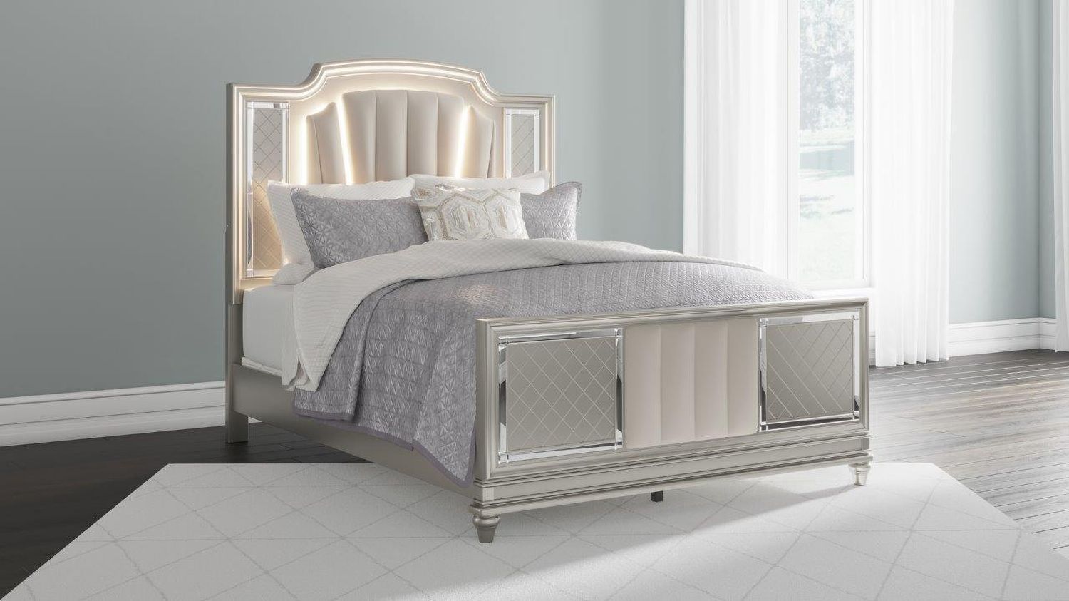 Chevanna Platinum Queen Upholstered Panel Bed B744B2