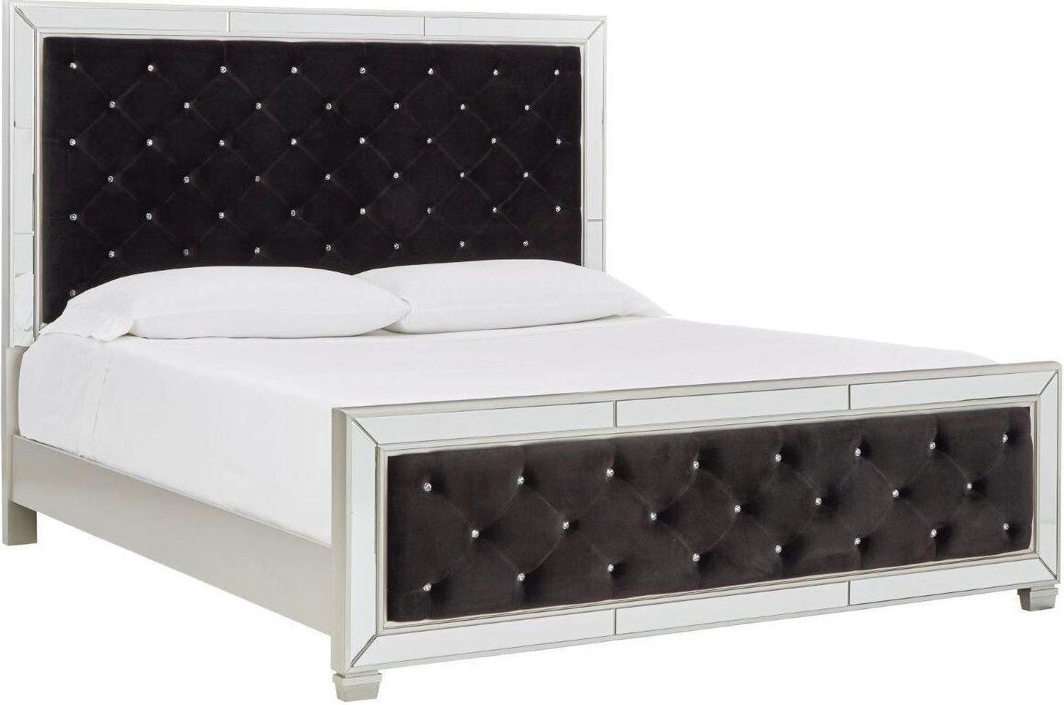 Lindenfield Black and Silver Queen Upholstered Panel Bed B758B2