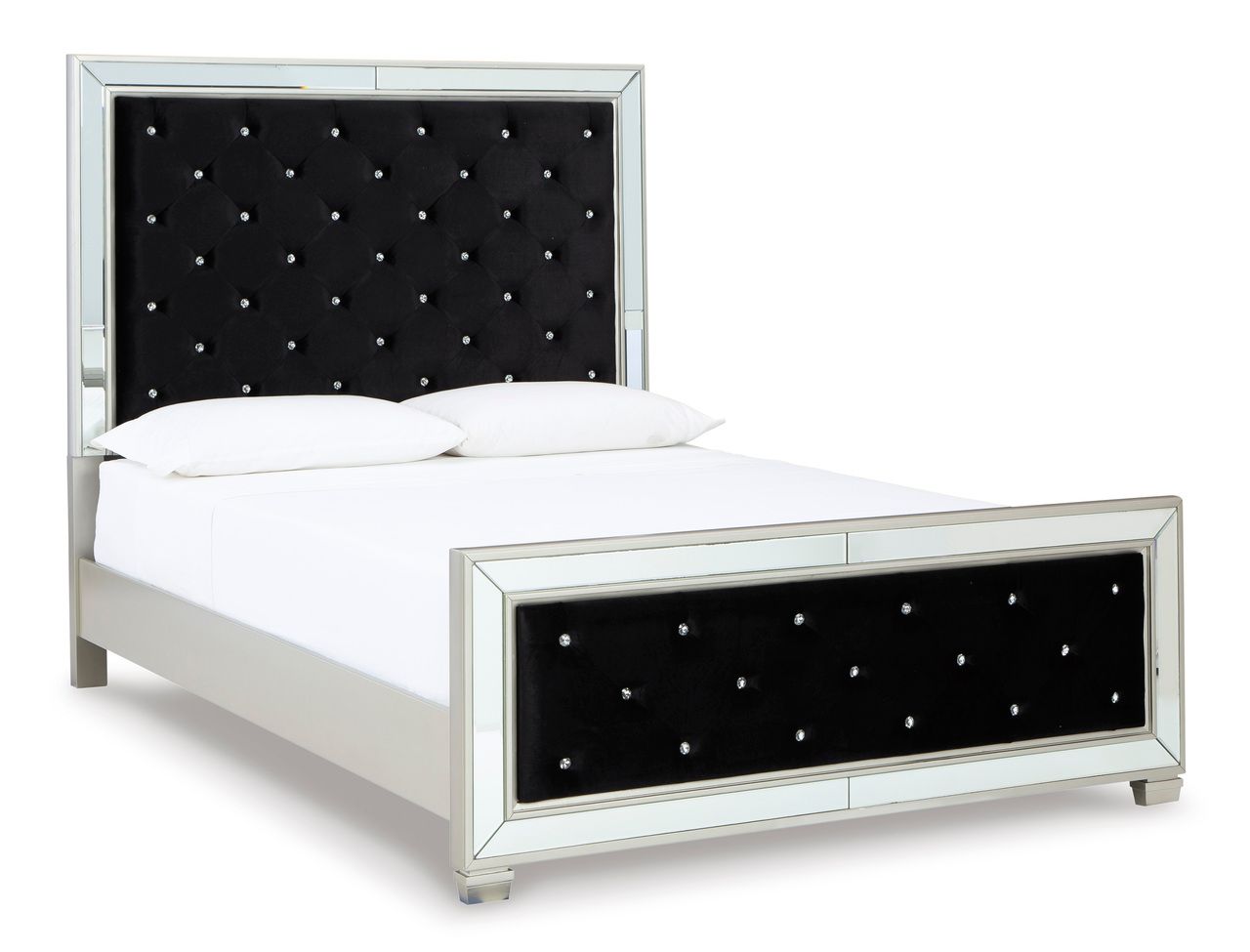 Lindenfield Black and Silver Queen Upholstered Panel Bed B758B2