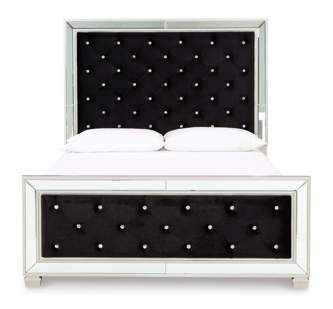 Lindenfield Black and Silver Queen Upholstered Panel Bed B758B2