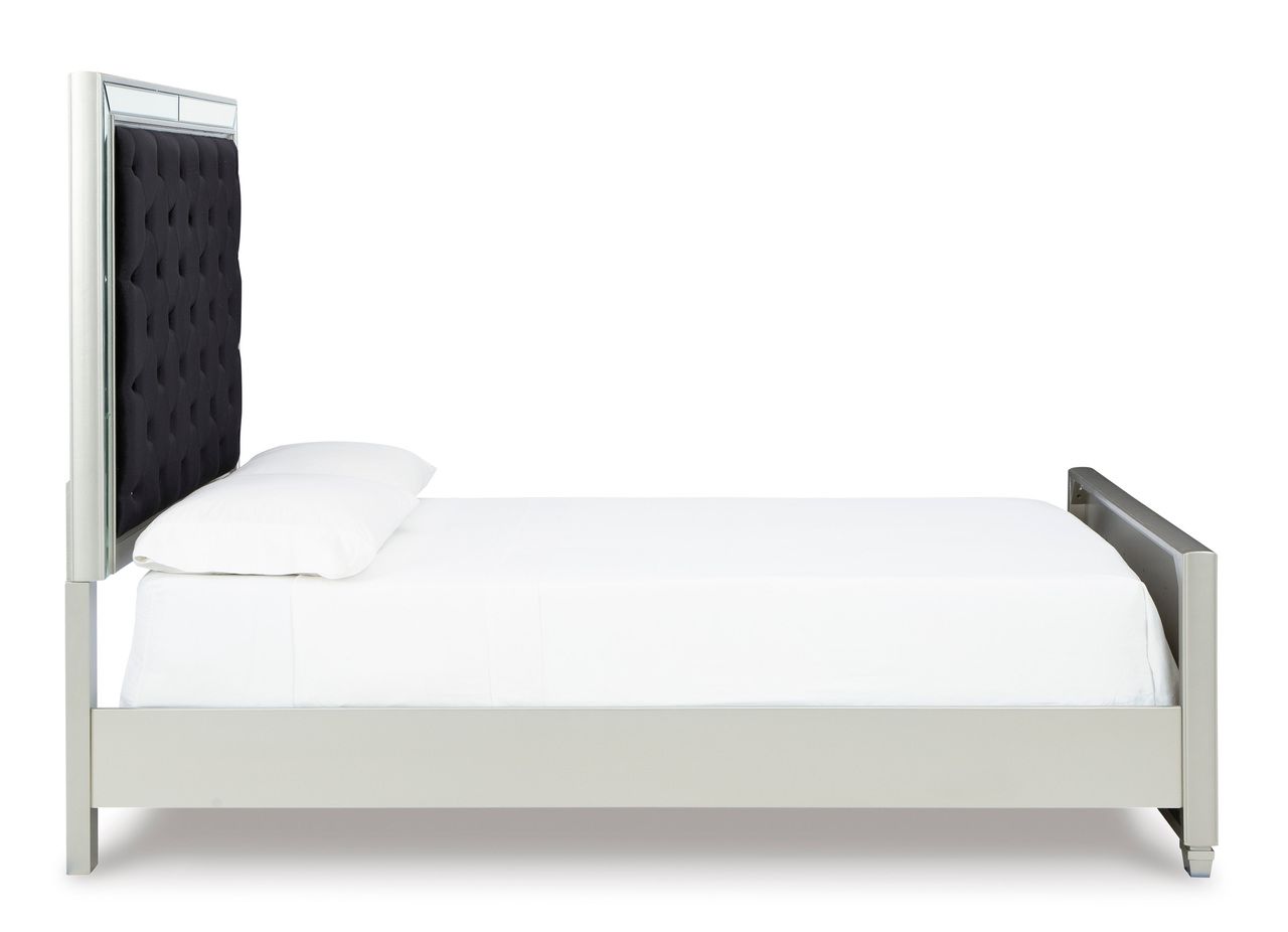 Lindenfield Black and Silver Queen Upholstered Panel Bed B758B2