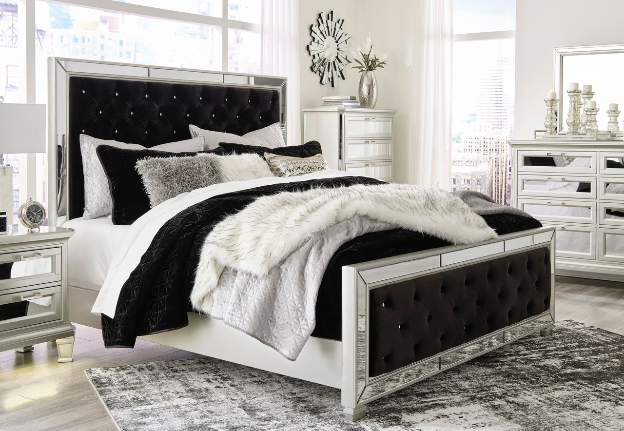 Lindenfield Black and Silver King Upholstered Panel Bed B758B8