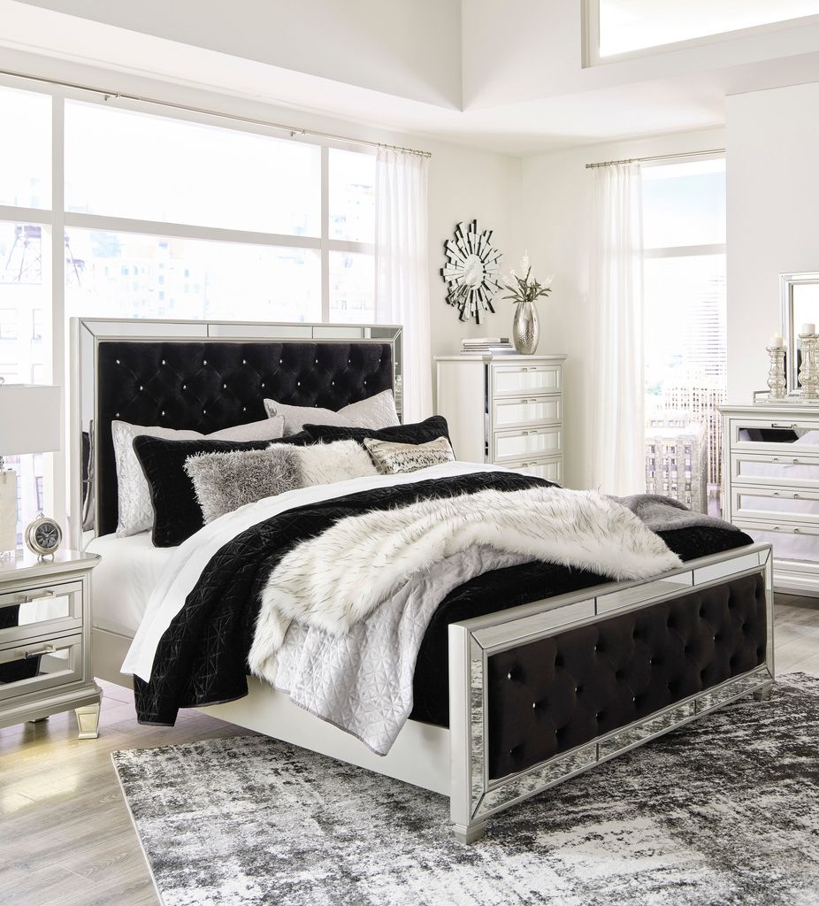 Lindenfield Black and Silver King Upholstered Panel Bed B758B8