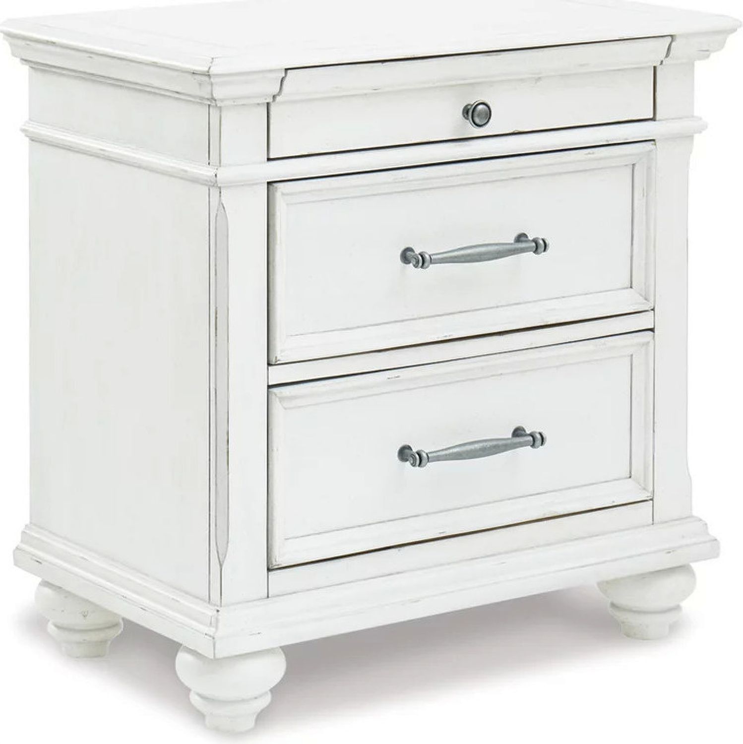 Kanwyn Whitewash Three Drawer Night Stand B77793
