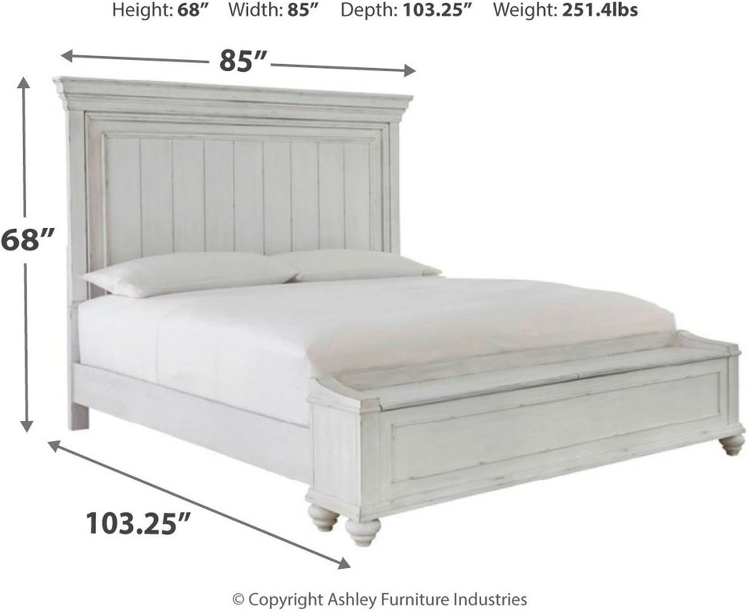 Kanwyn California King Panel Bed with Storage Bench In White Wash B777B12