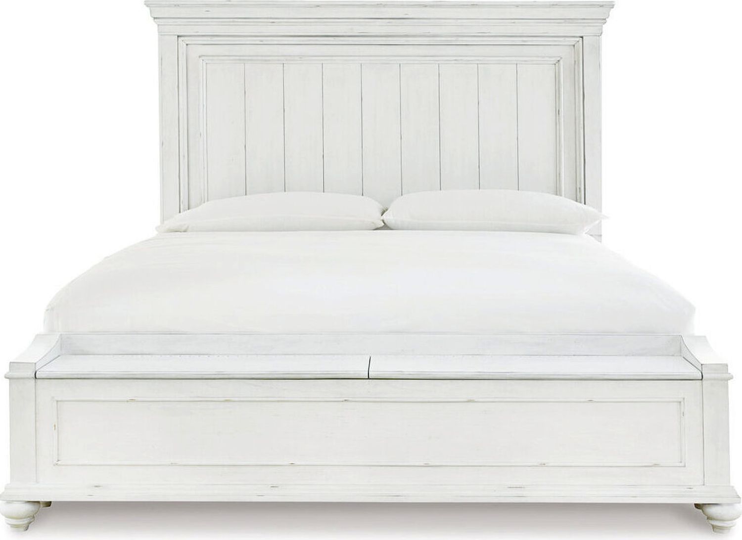 Kanwyn Queen Panel Bed with Storage Bench In White Wash B777B6