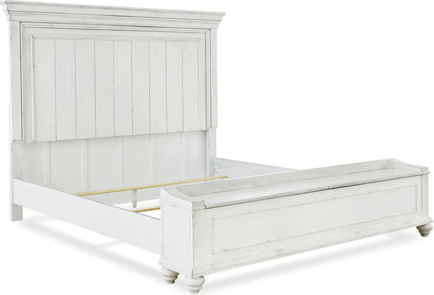 Kanwyn Queen Panel Bed with Storage Bench In White Wash B777B6