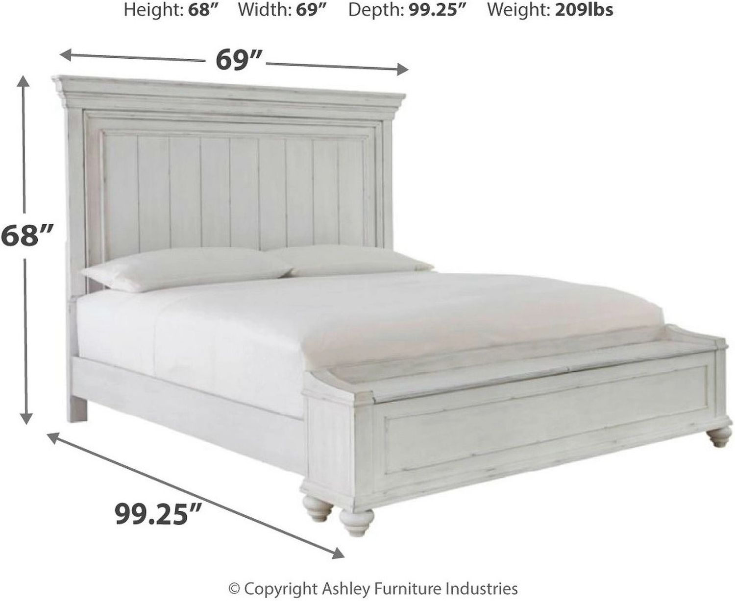 Kanwyn Queen Panel Bed with Storage Bench In White Wash B777B6