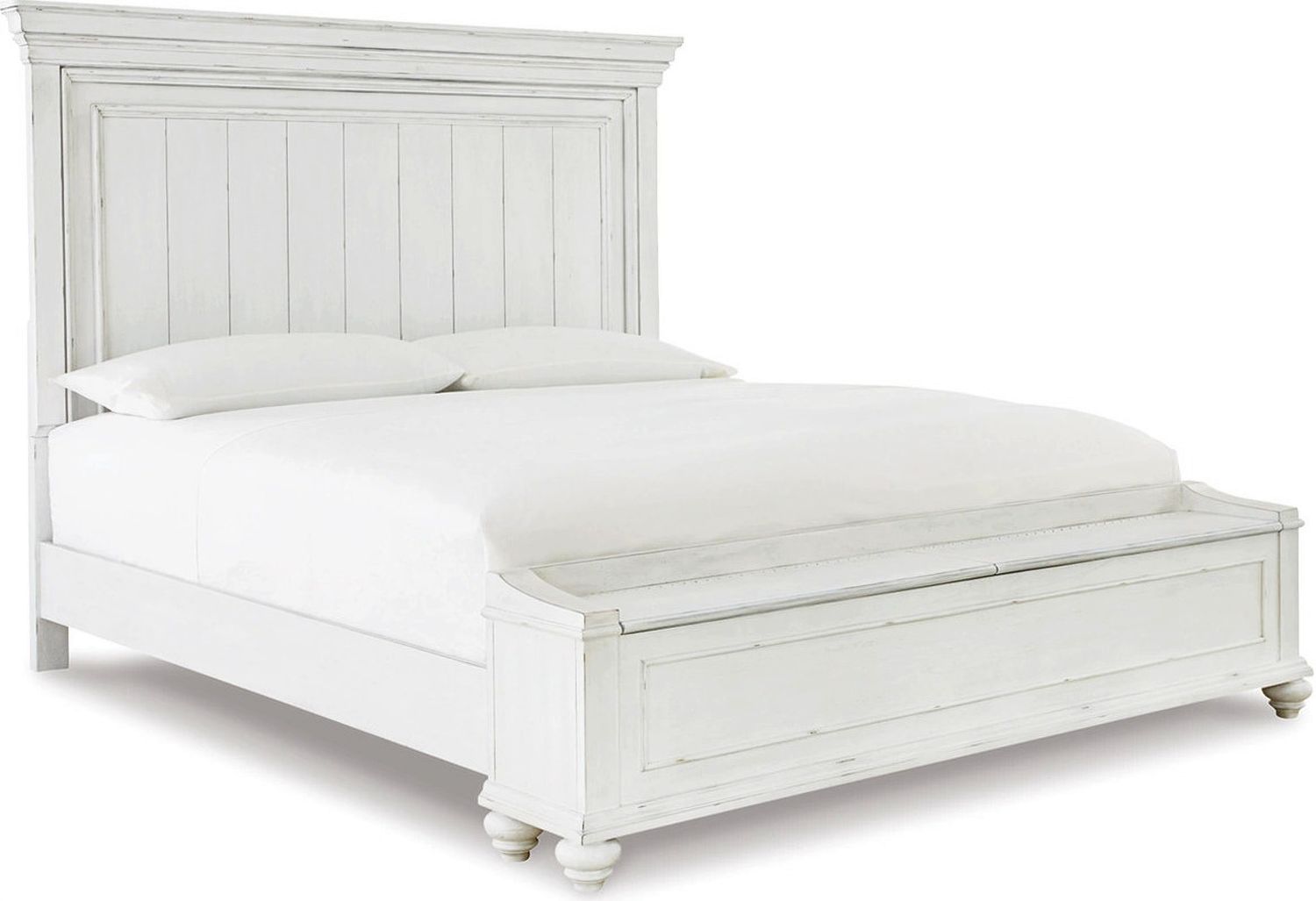 Kanwyn King Panel Bed with Storage Bench In White Wash B777B9