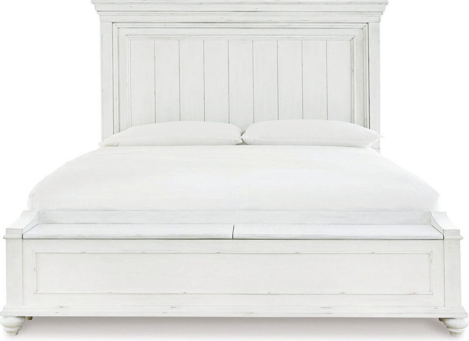 Kanwyn King Panel Bed with Storage Bench In White Wash B777B9
