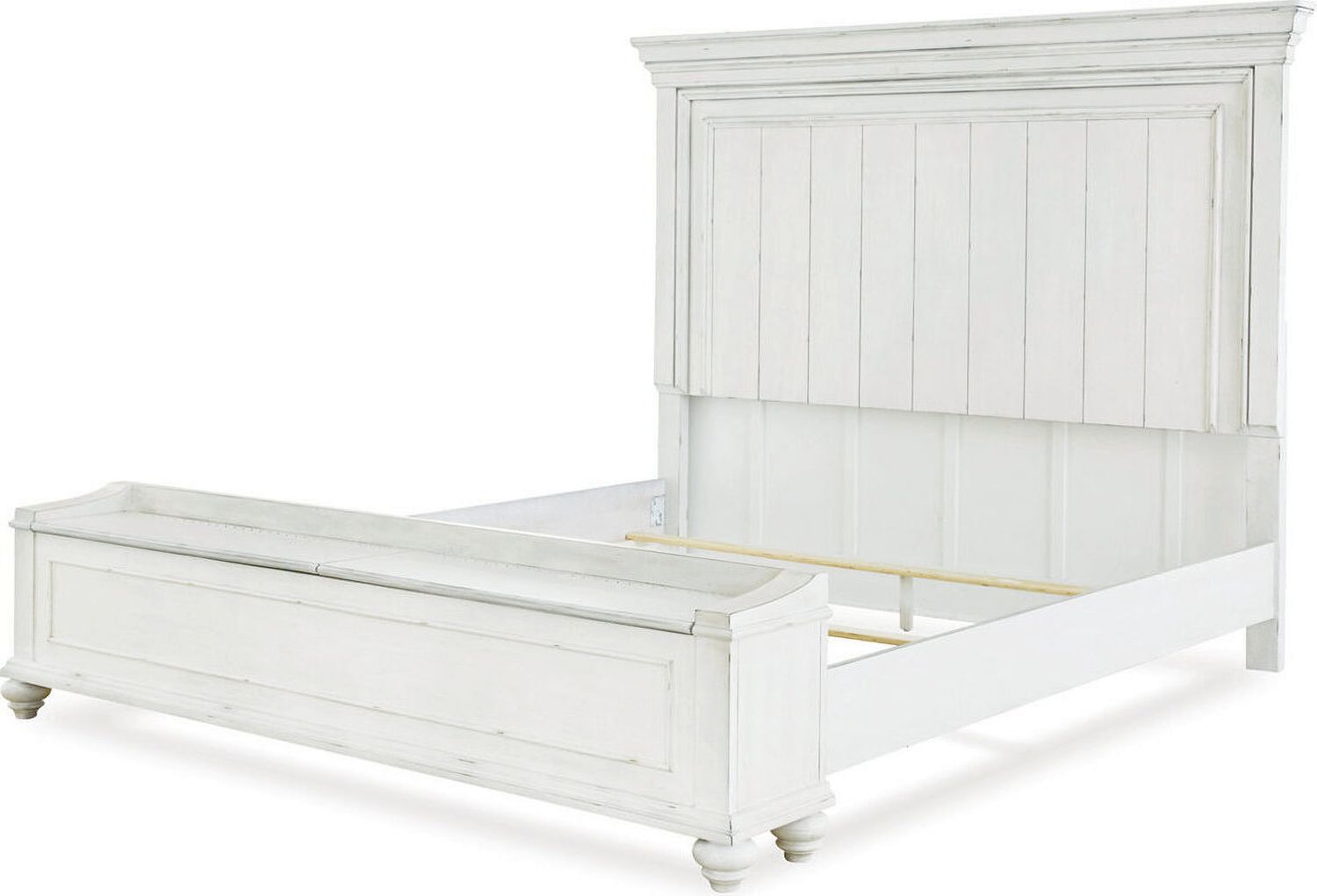 Kanwyn King Panel Bed with Storage Bench In White Wash B777B9