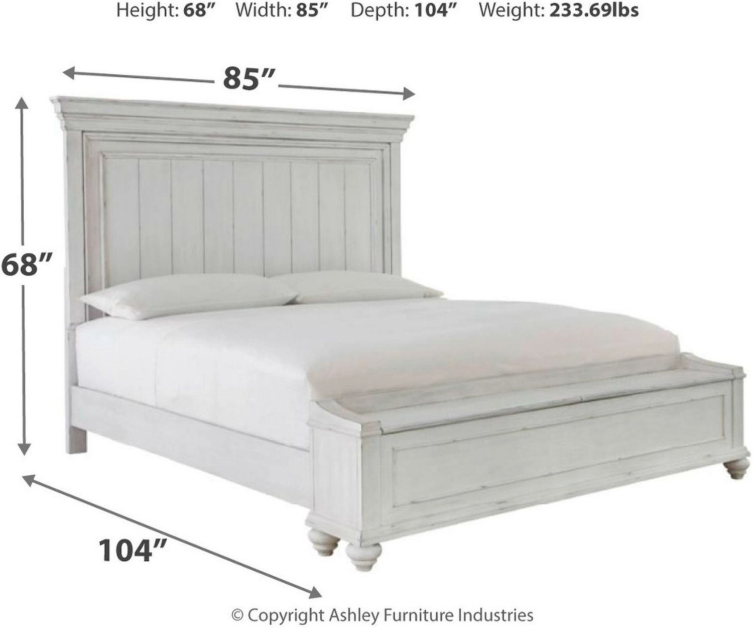 Kanwyn King Panel Bed with Storage Bench In White Wash B777B9