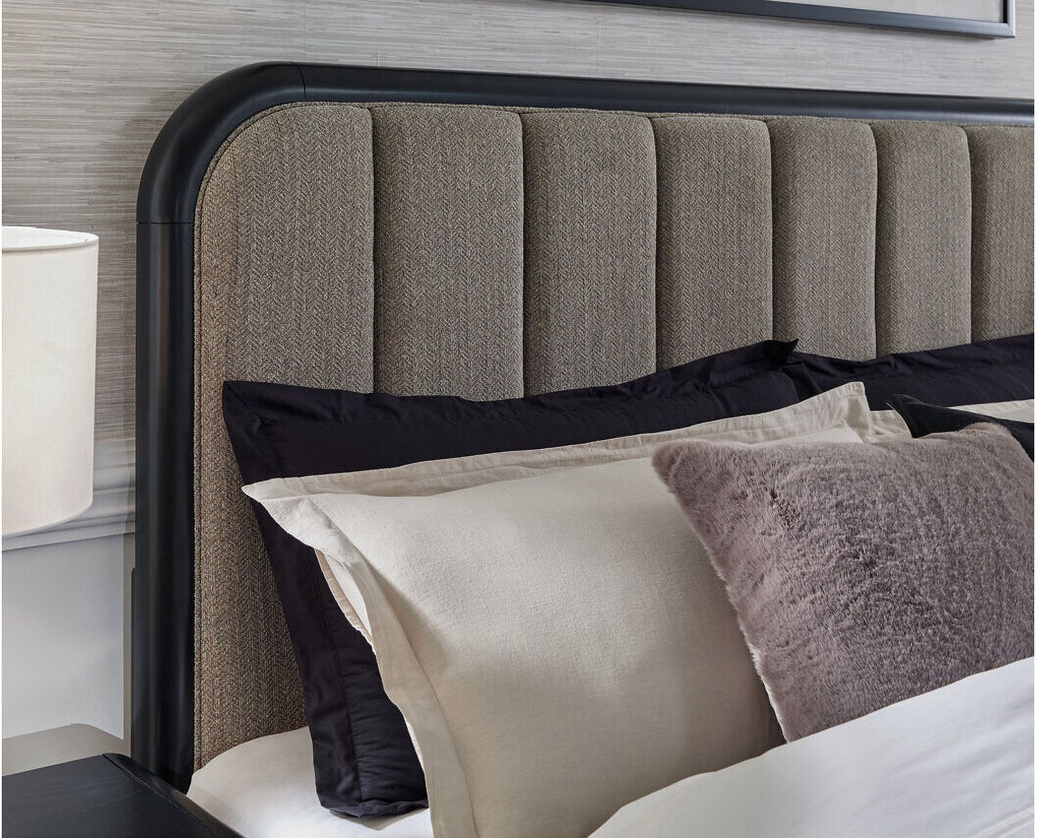 Rowanbeck Queen Upholstered Panel Bed In Black and Gray B821B2