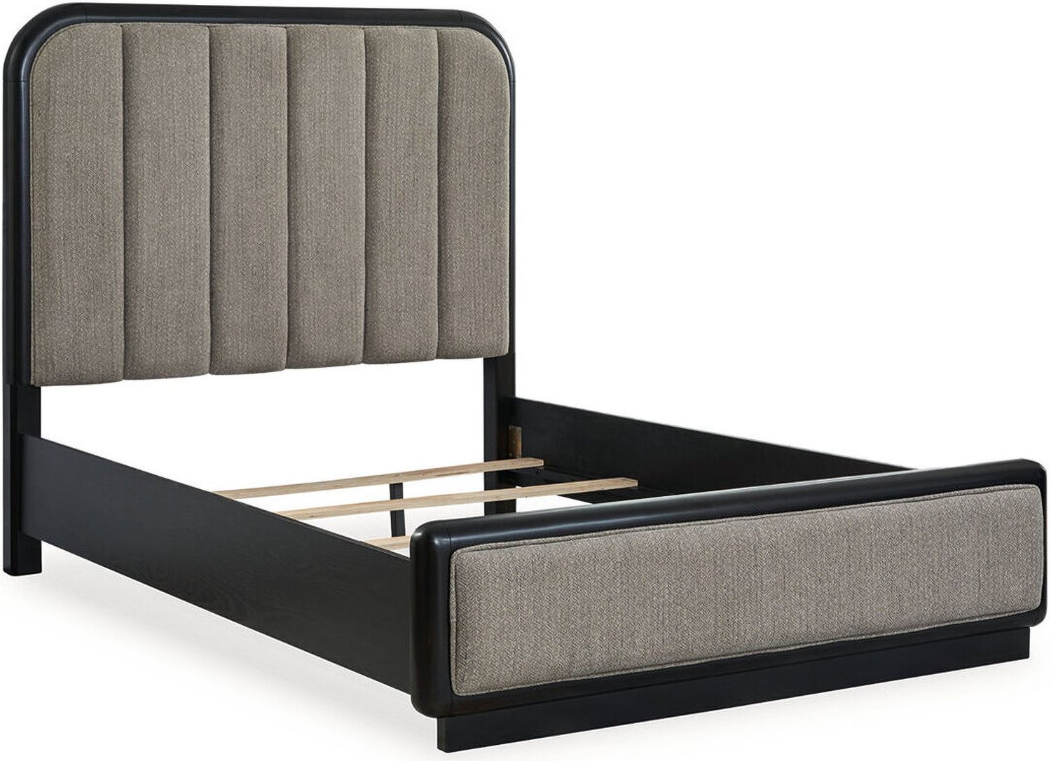 Rowanbeck Queen Upholstered Panel Bed In Black and Gray B821B2