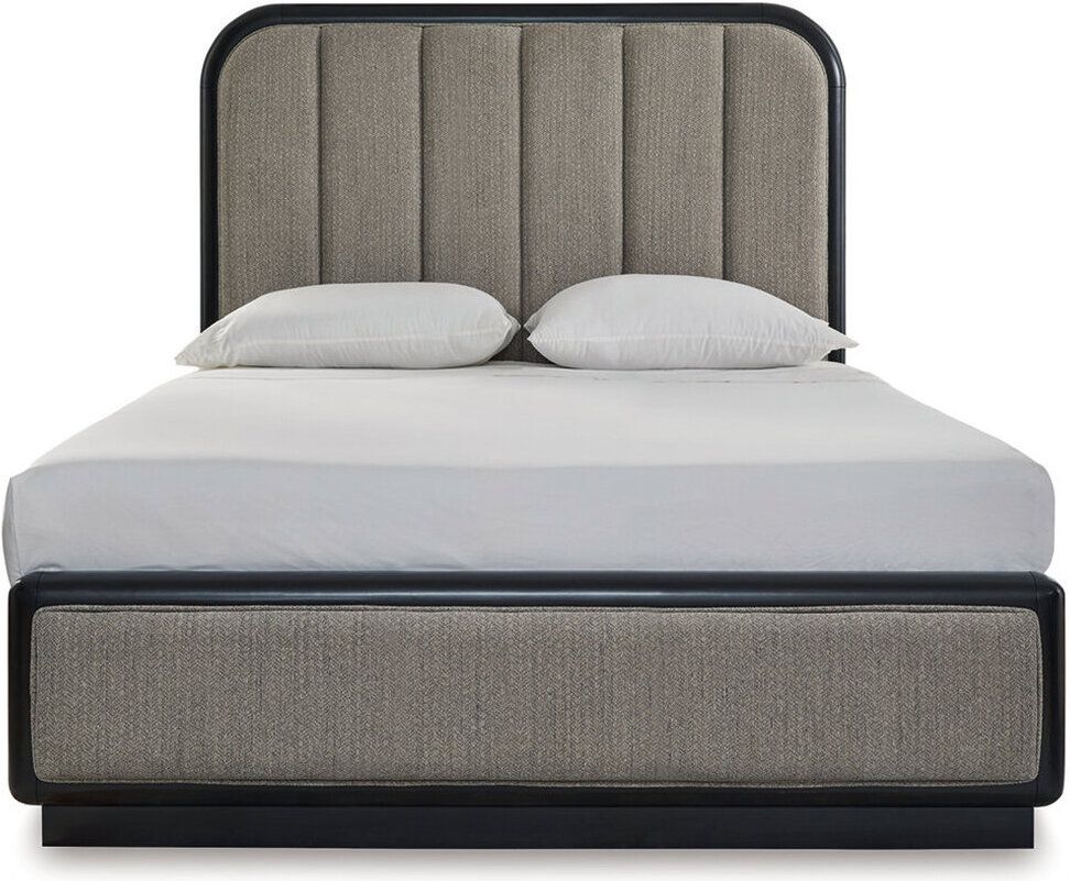 Rowanbeck Queen Upholstered Panel Bed In Black and Gray B821B2