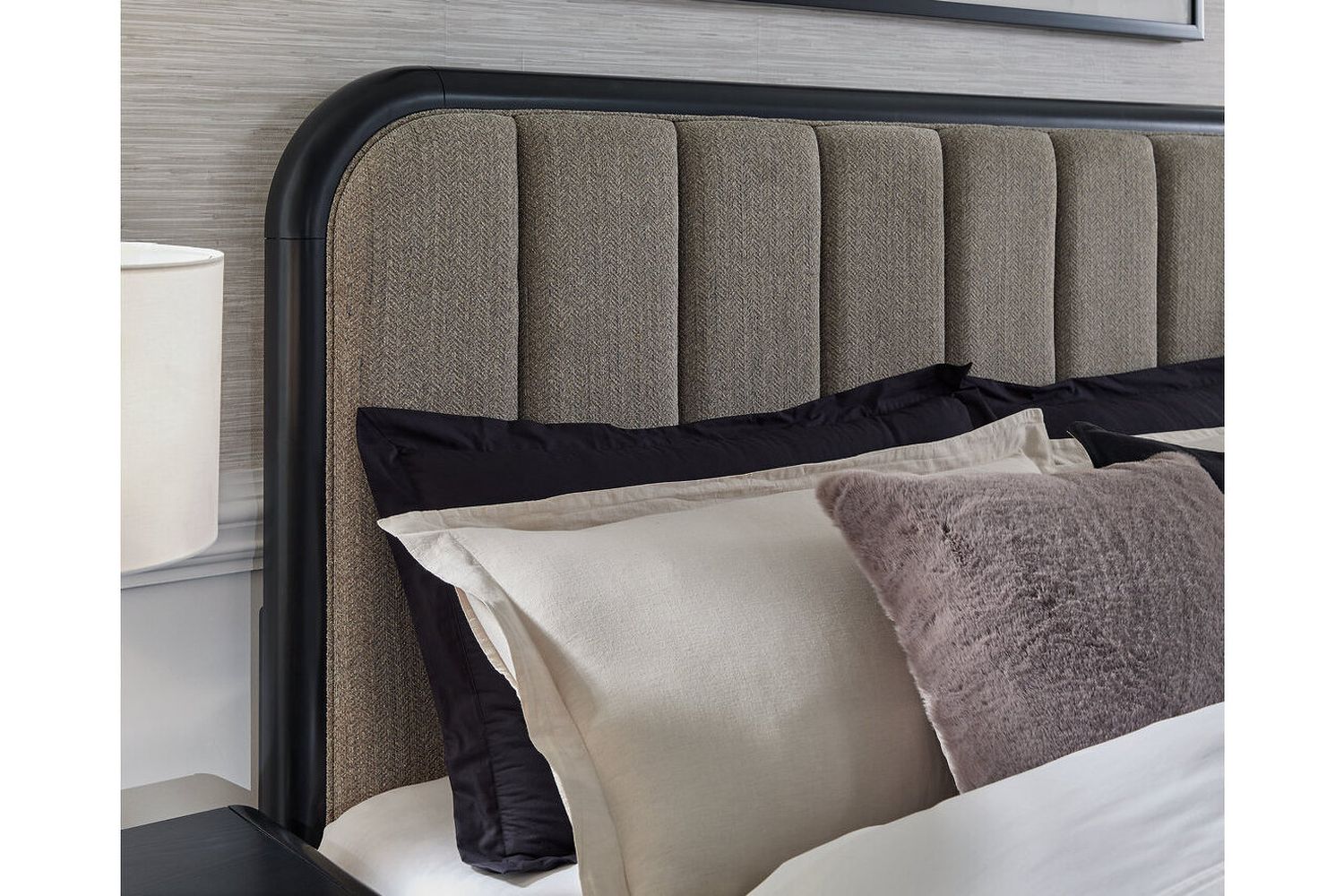 Rowanbeck King Upholstered Panel Bed In Black and Gray B821B4