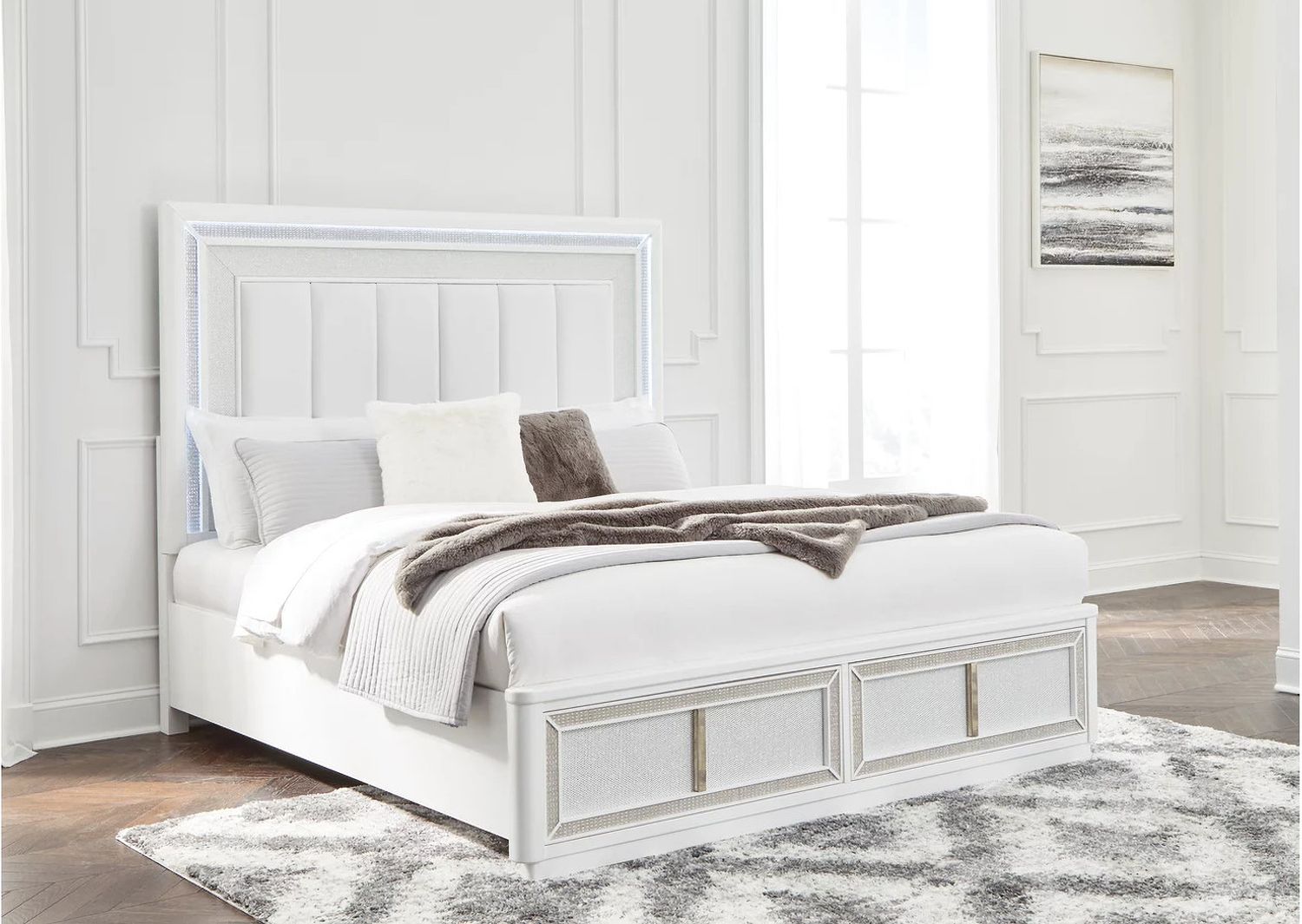 Chalanna King Upholstered Storage Bed In White B822B4