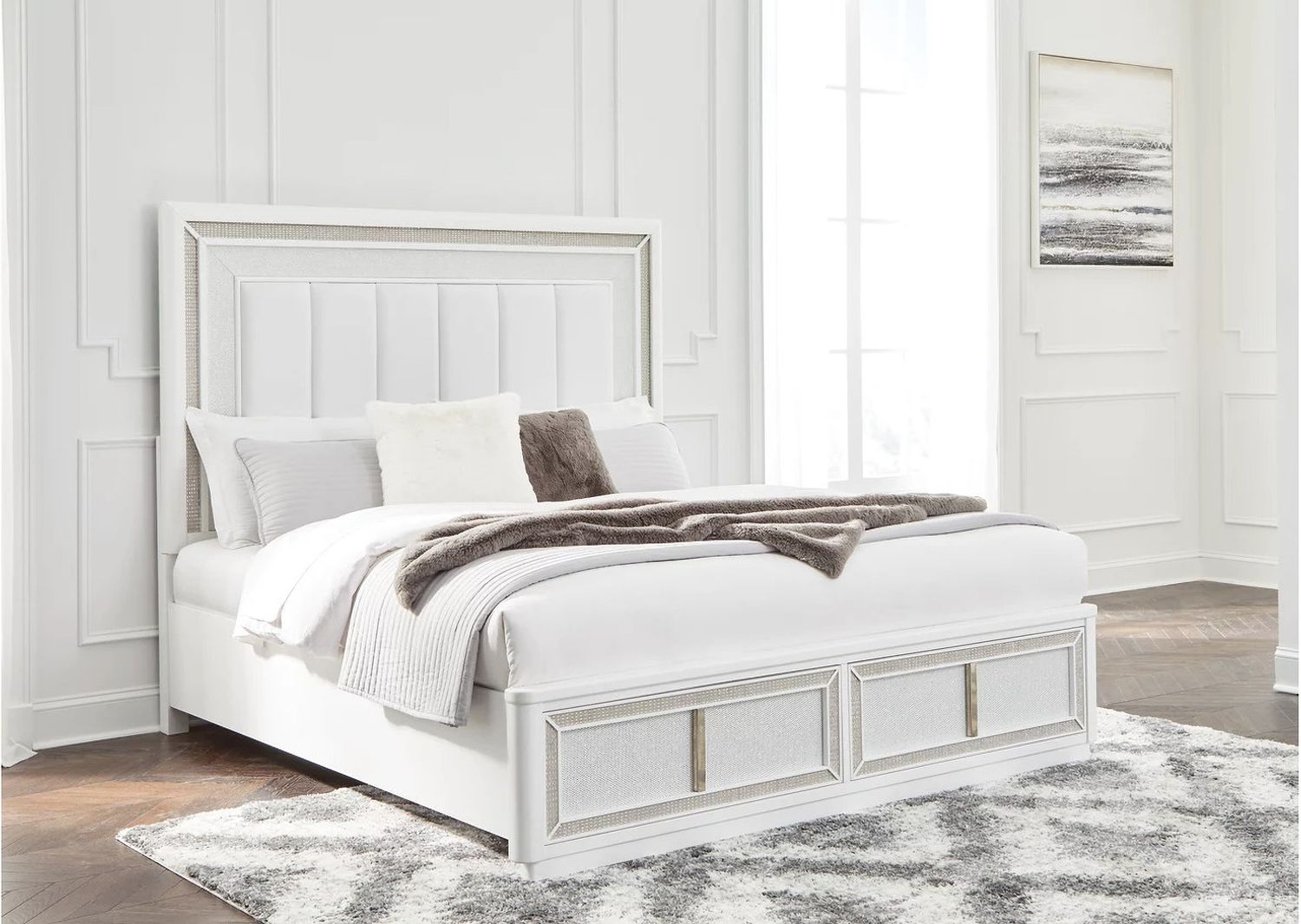 Chalanna King Upholstered Storage Bed In White B822B4