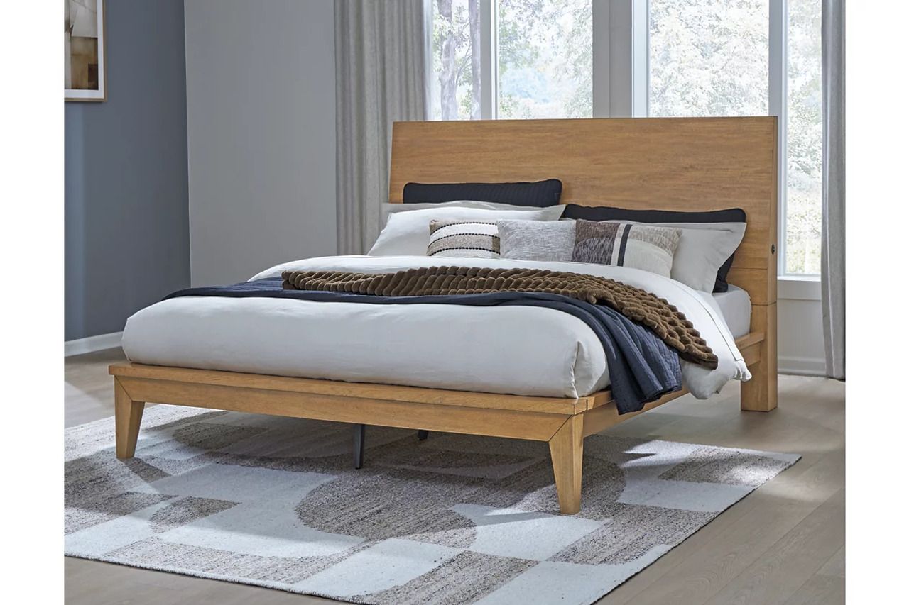 Sherbana Queen Panel Bed In Light Brown B833B2